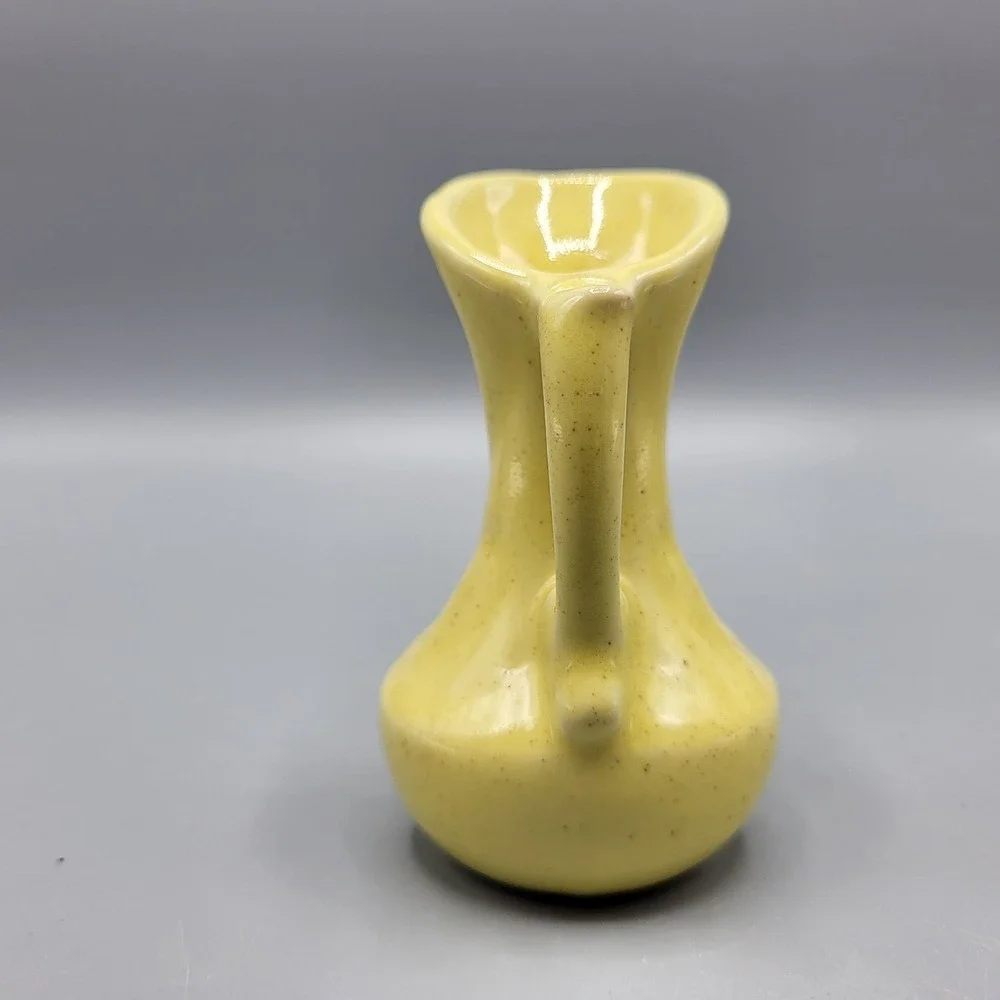 Vintage Yellow Ceramic Miniature Pitcher Vase With Handle Home Shelf Decor